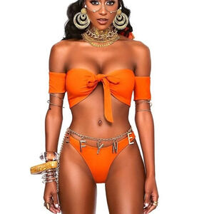 NEW BFyne SAFI off shoulder puff sleeve BIKINI TOP brilliant orange 14711